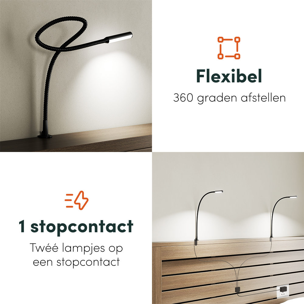 Bed Leeslamp - Hoofdbord montage - Zwart
