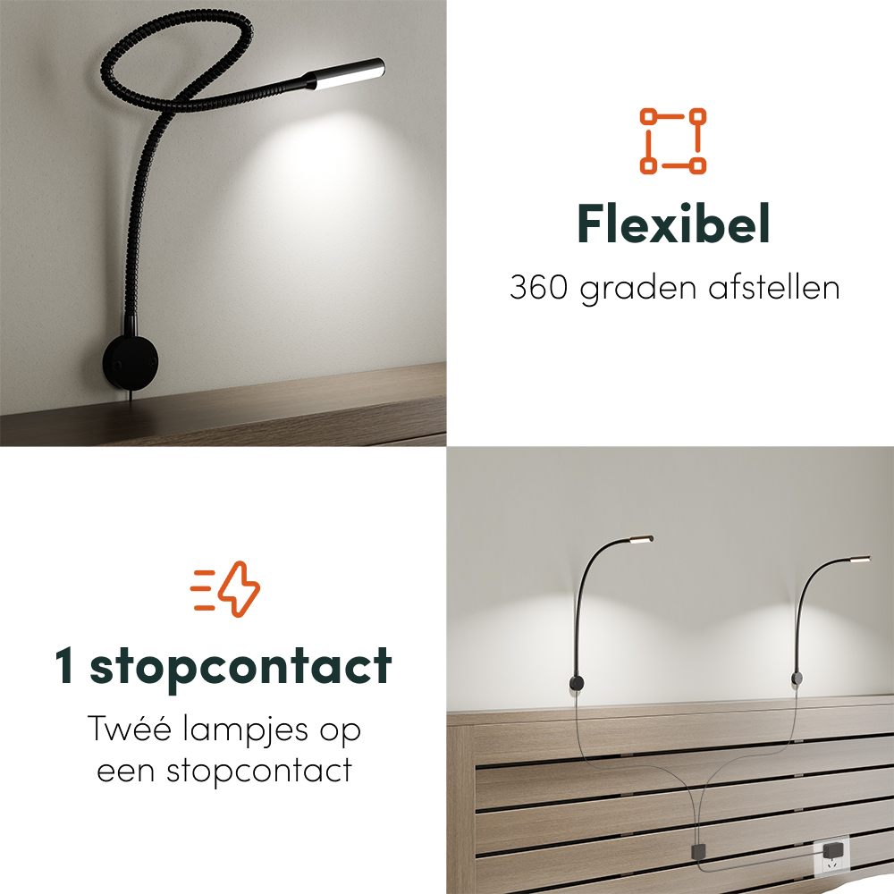 Bed Leeslamp - Muurmontage - Zwart