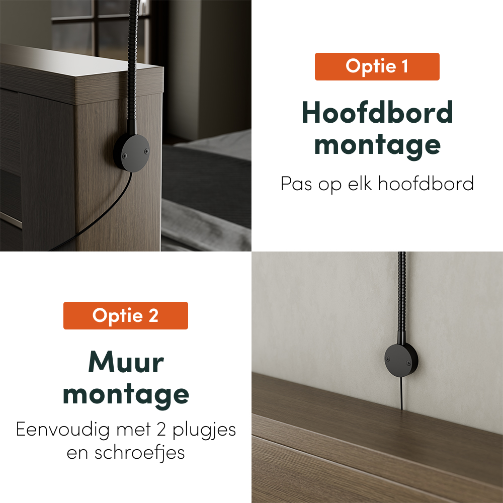 Bed Leeslamp - Muurmontage - Zwart