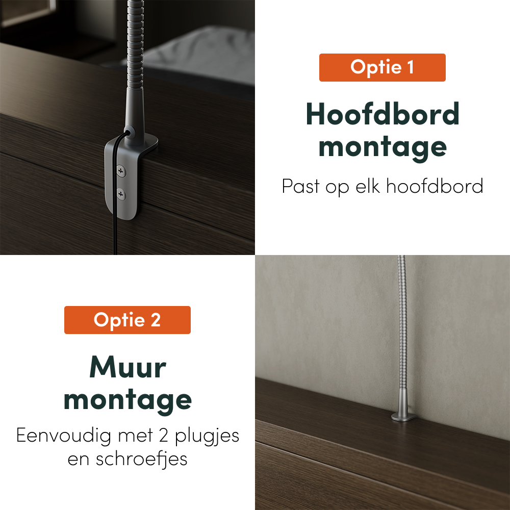 Bed Leeslamp - Hoofdbord montage - Zilver